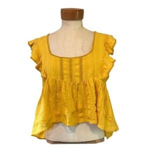 Free People Flutter Sleeve Mustard Crop Top